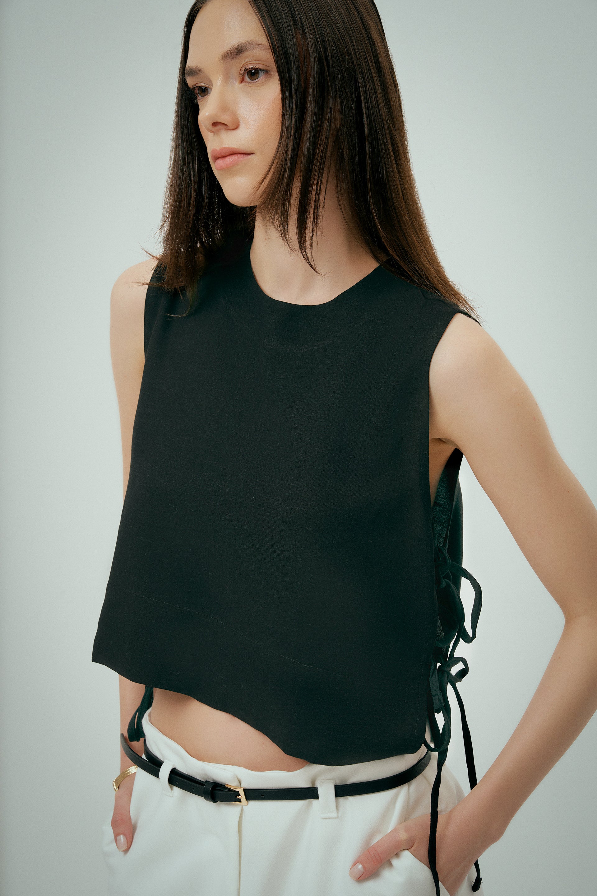 Siyah Luna Keten Top