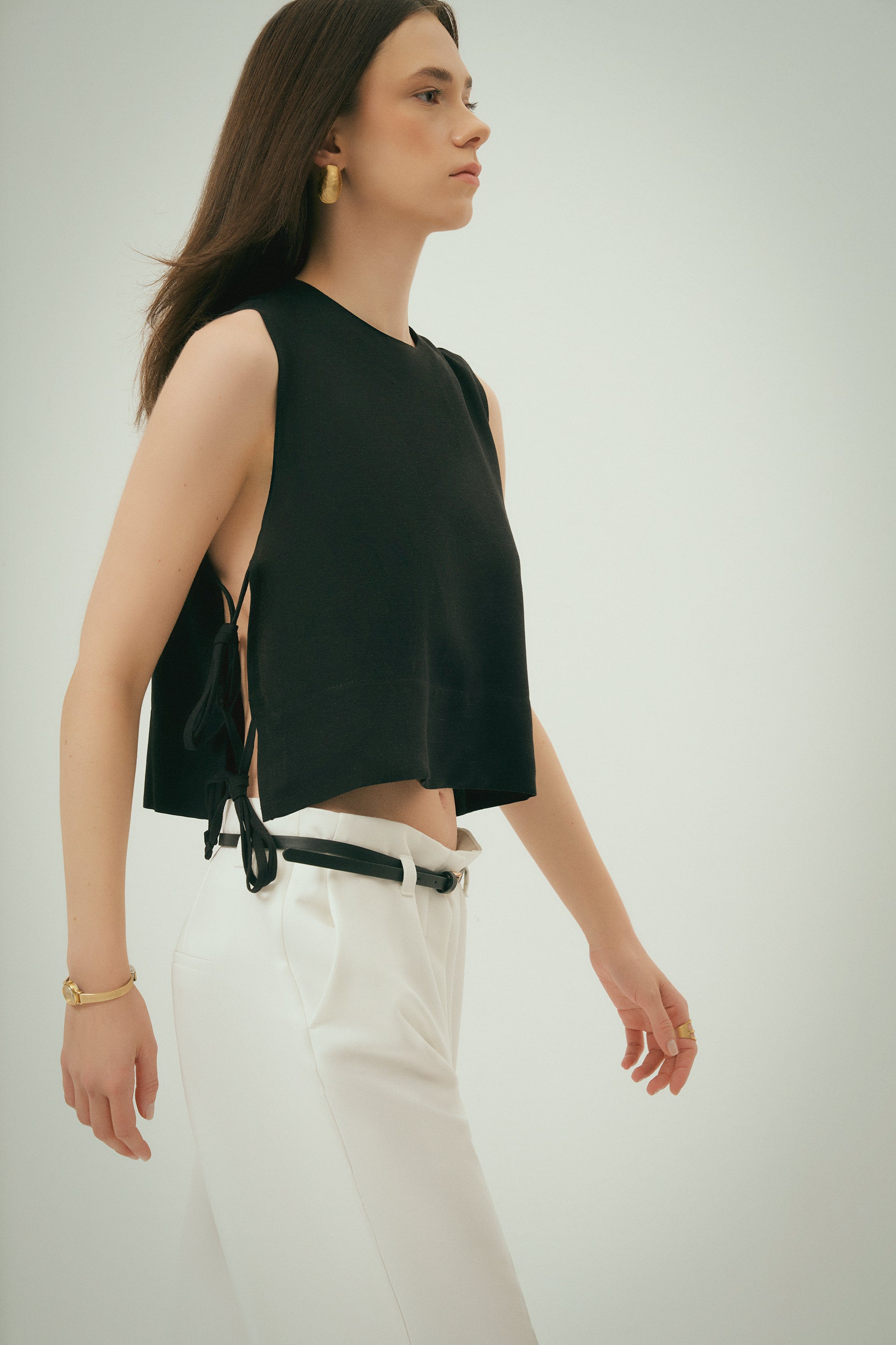 Siyah Luna Keten Top