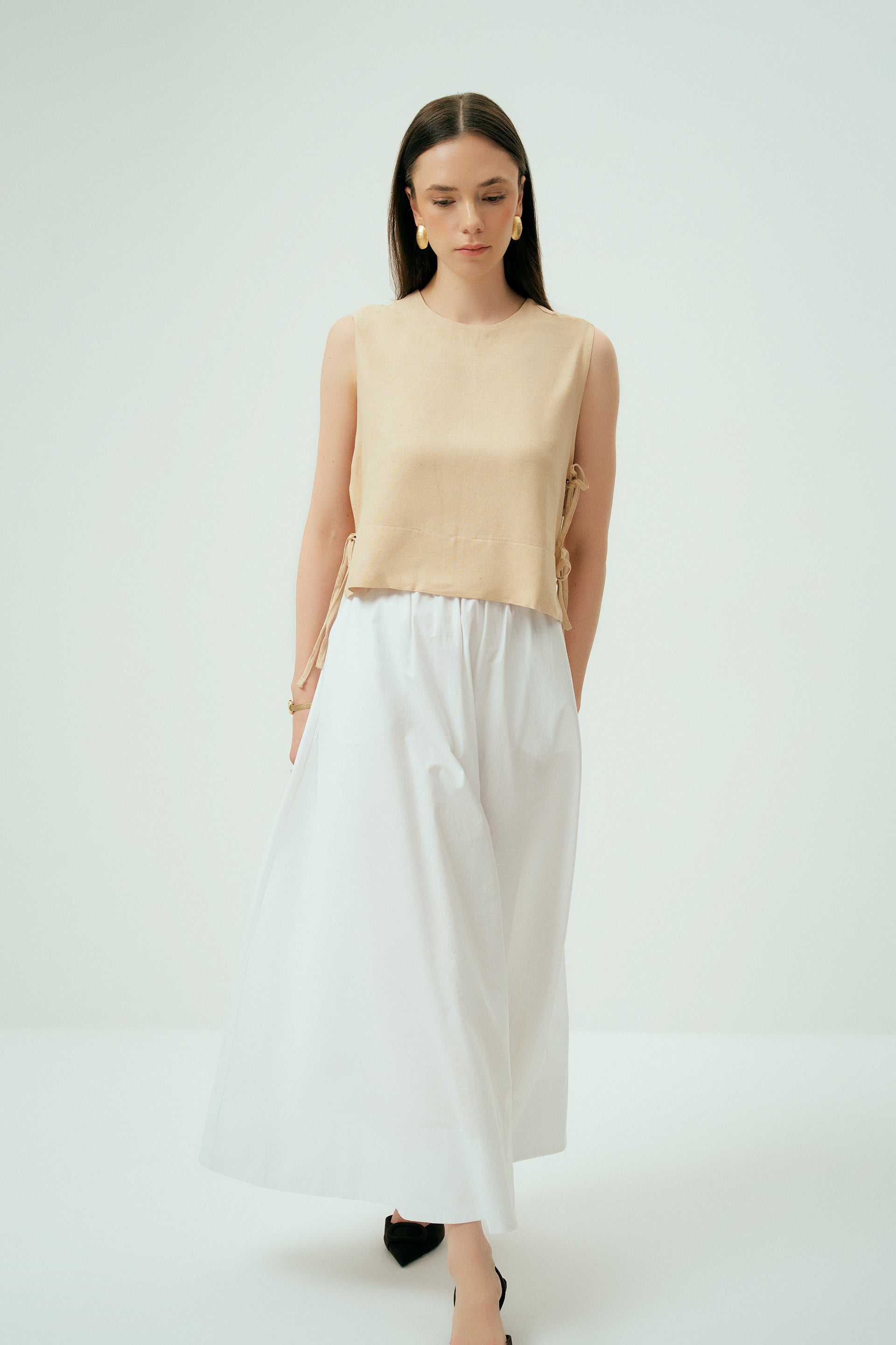 Ekru Luna Keten Top
