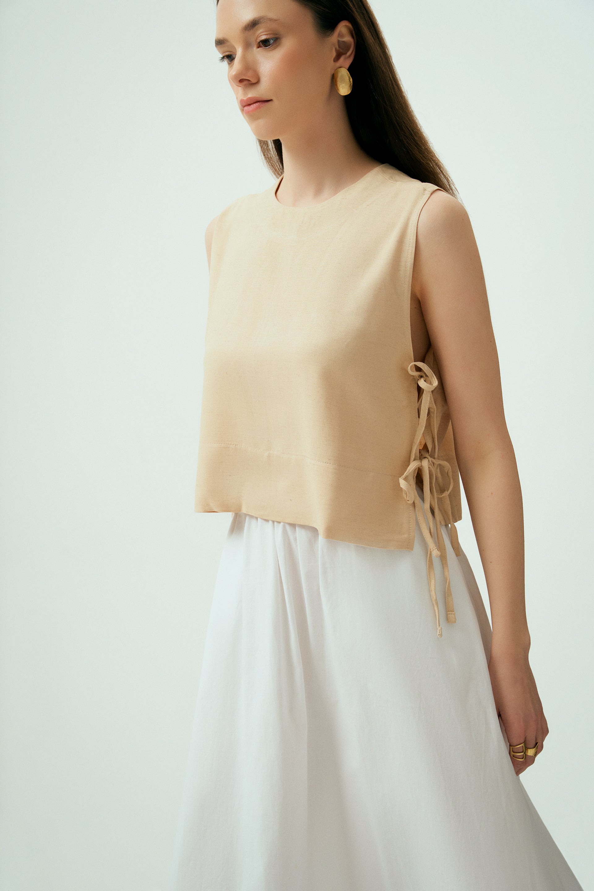 Ekru Luna Keten Top