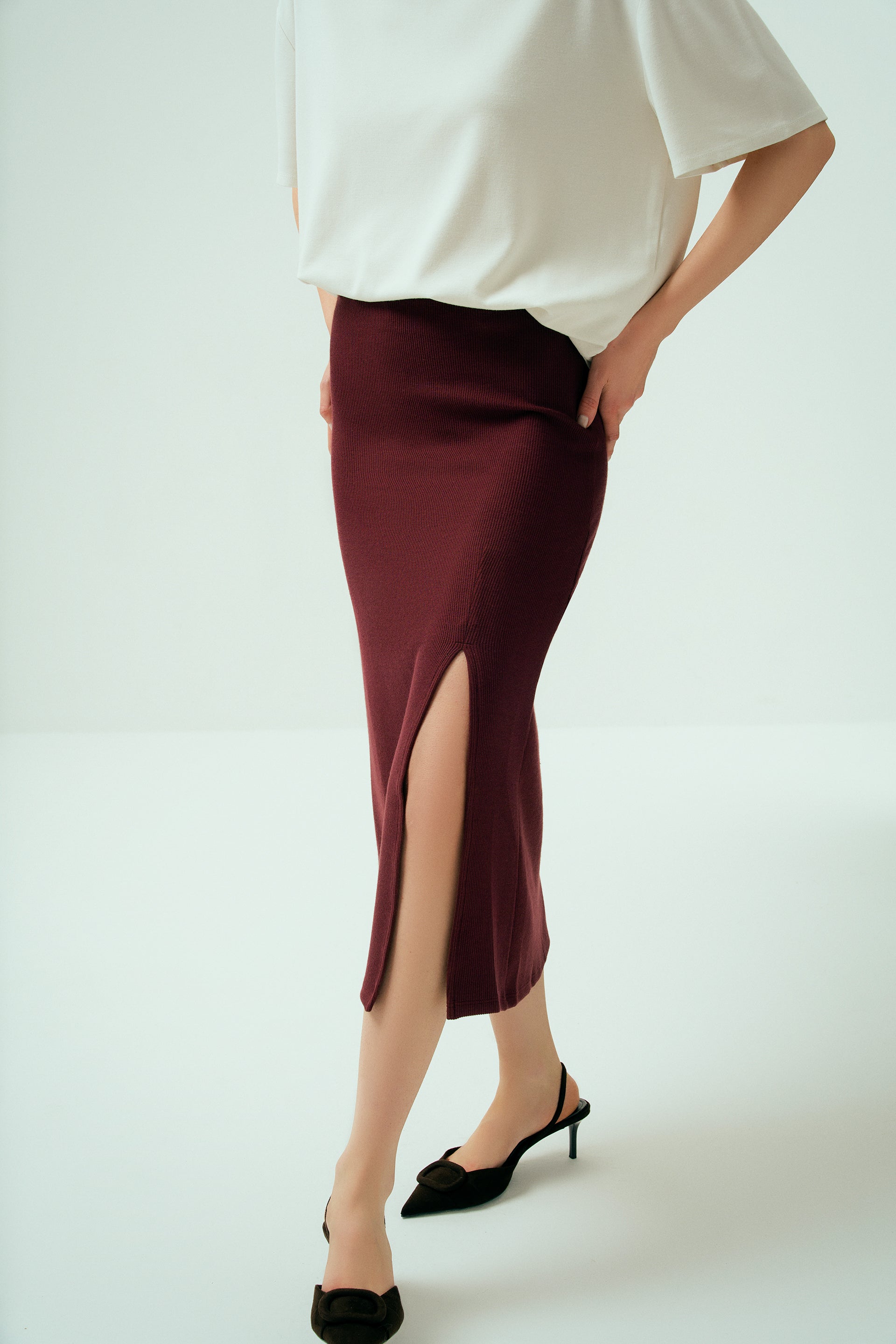 Burgundy Spirit Midi Skirt 