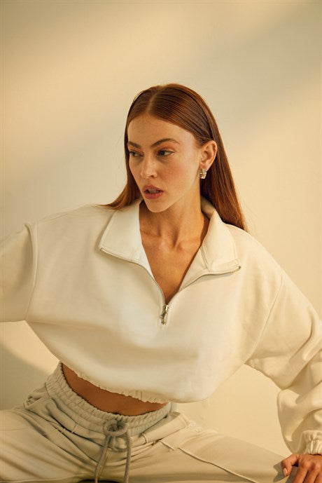 Beyaz Voila Crop Sweatshirt