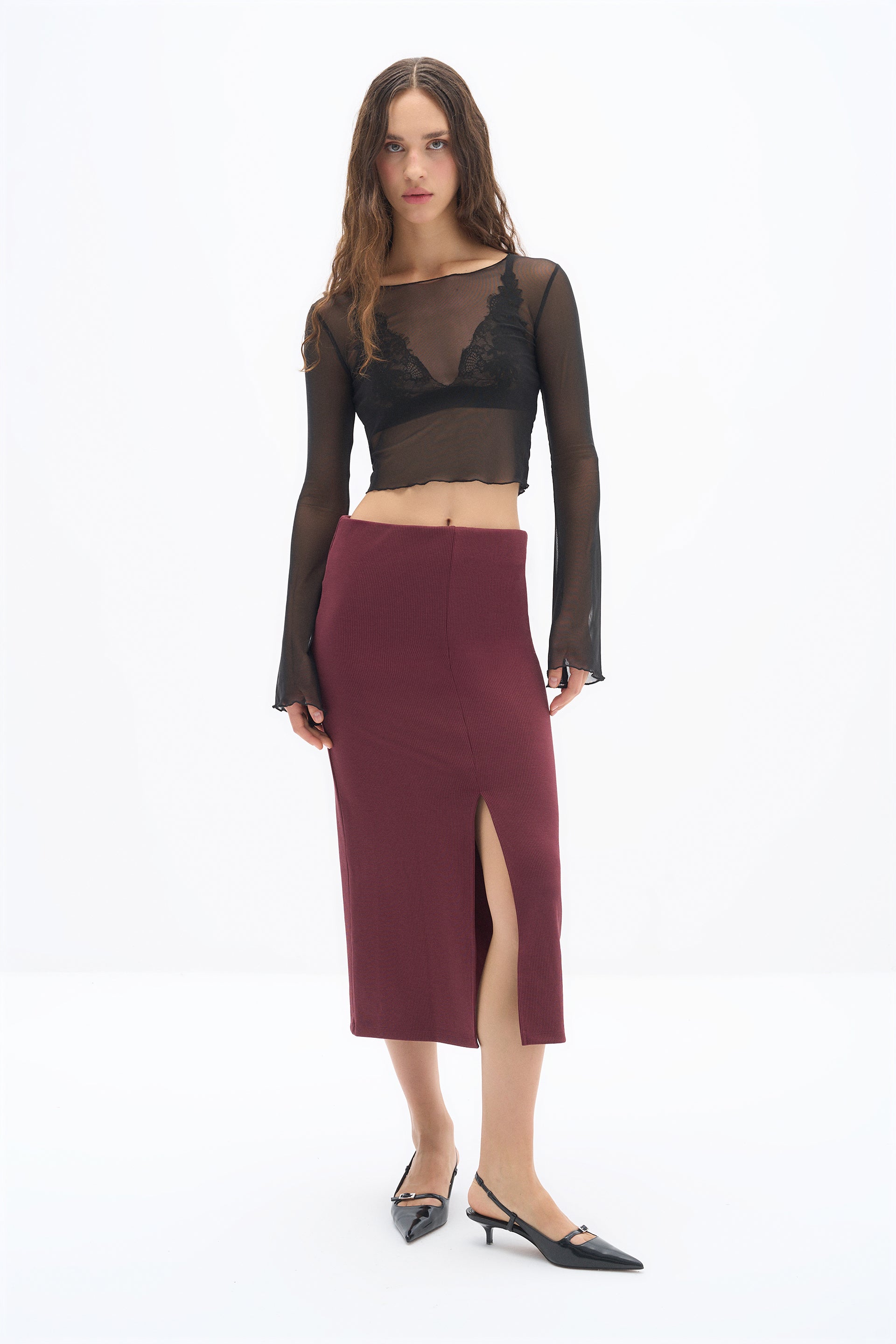 Burgundy Spirit Midi Skirt 