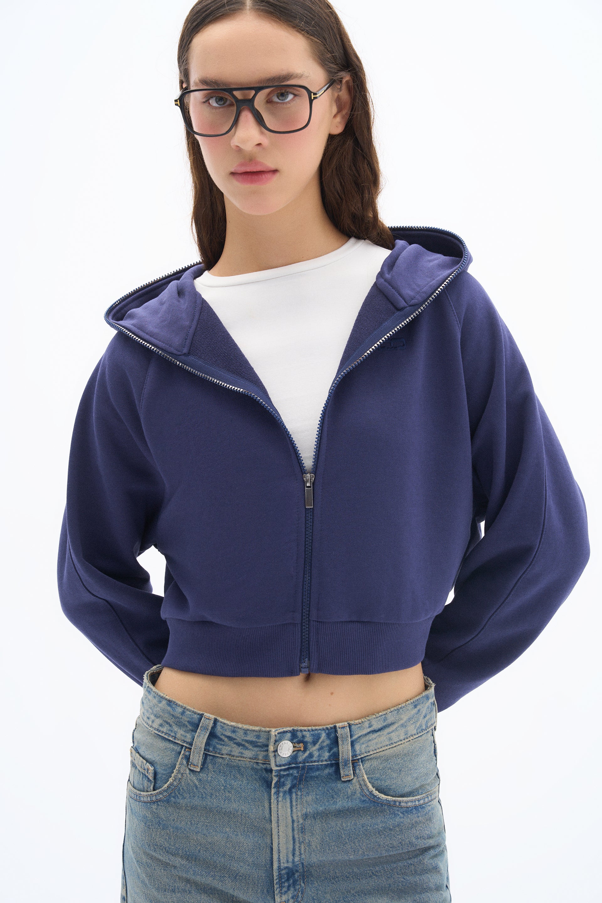 Navy Blue Zipper Sweatshirt
