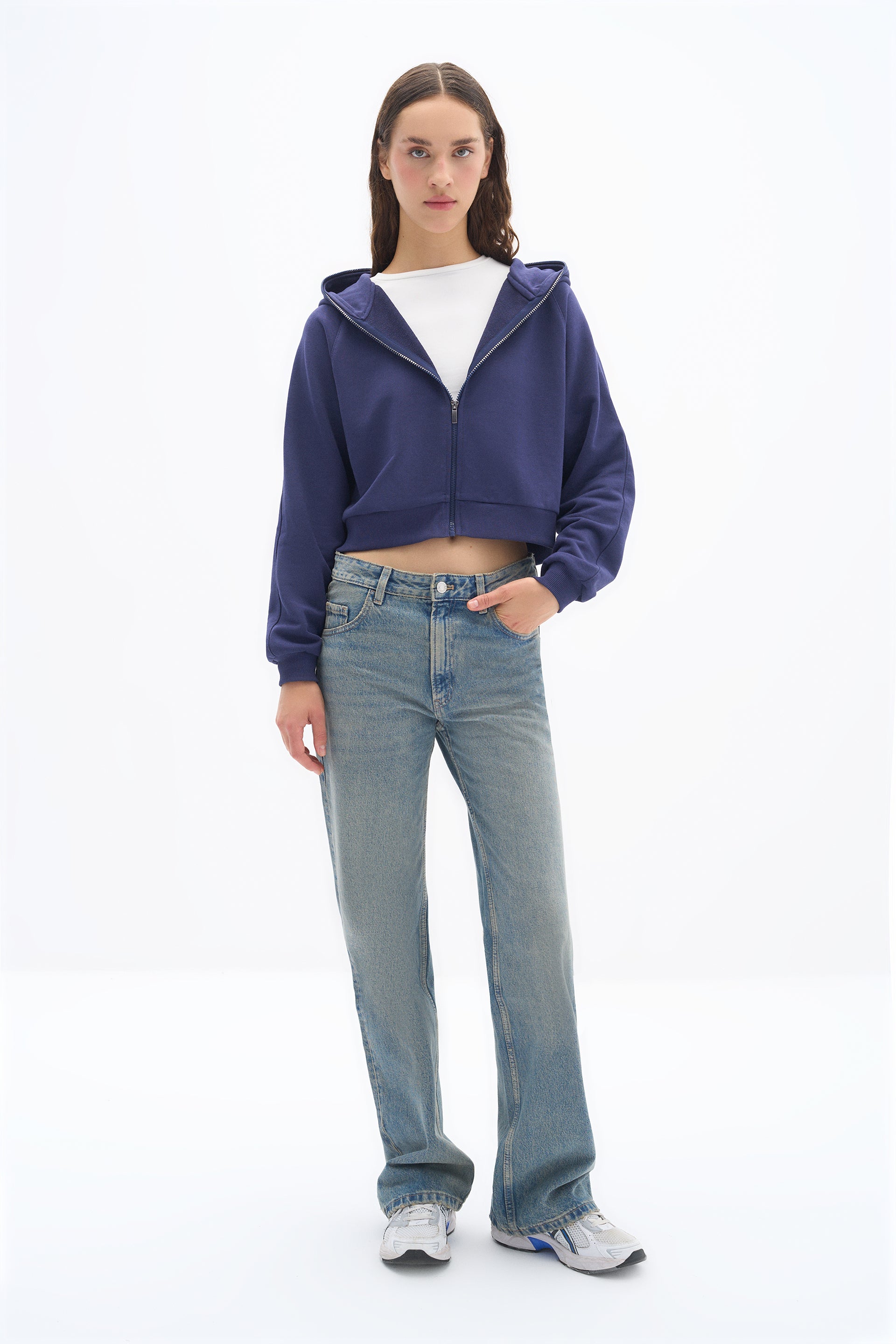 Navy Blue Zipper Sweatshirt