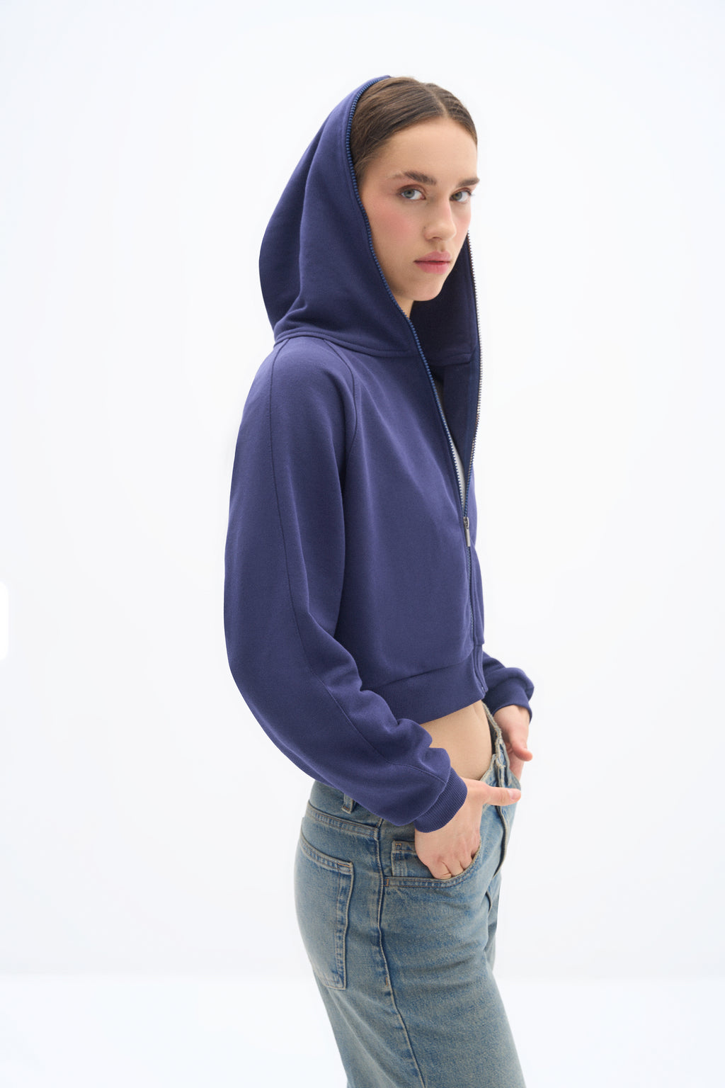 Navy Blue Zipper Sweatshirt