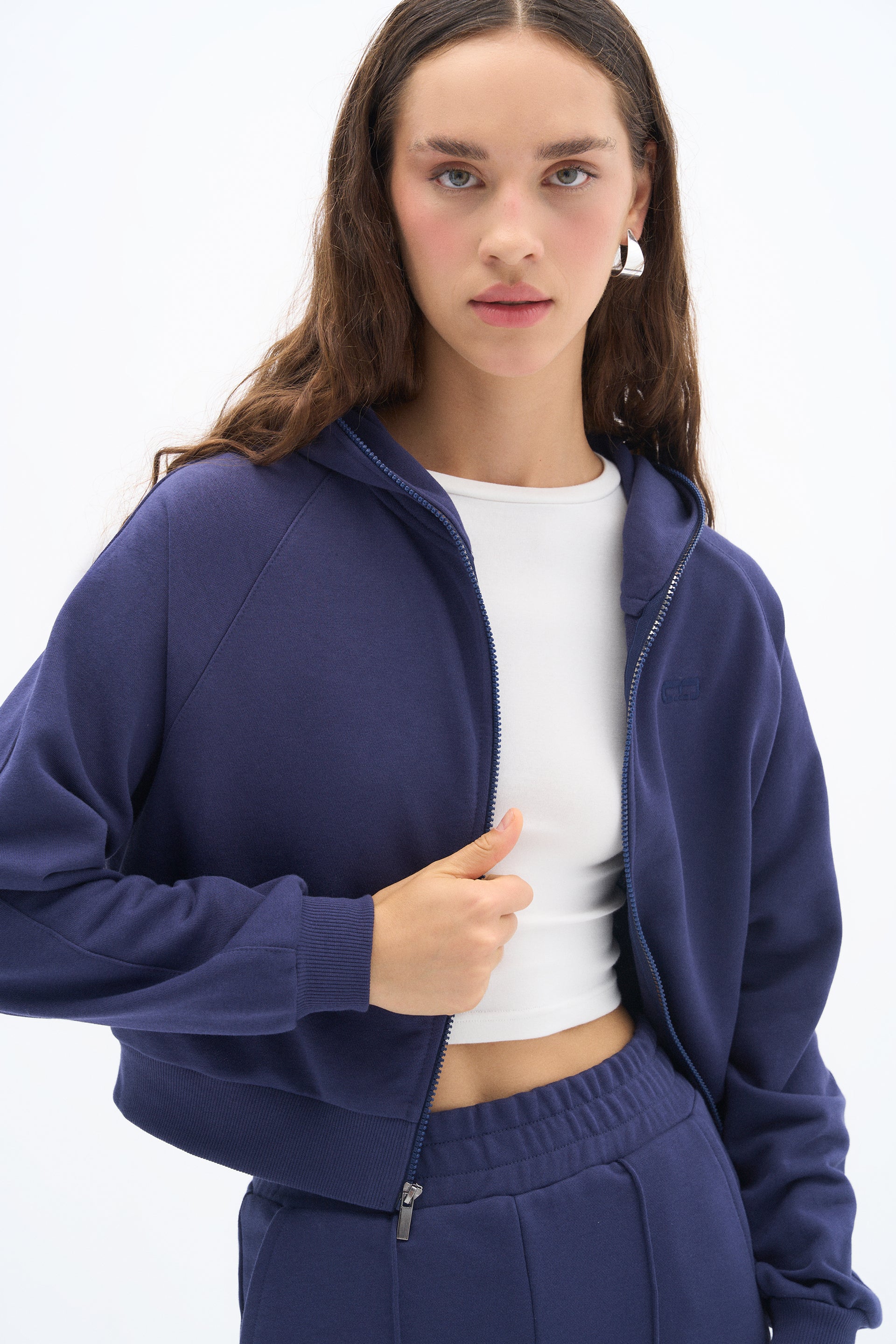 Navy Blue Zipper Sweatshirt