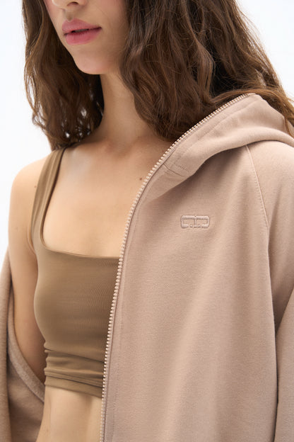 Taş Rengi Zipper Sweatshirt