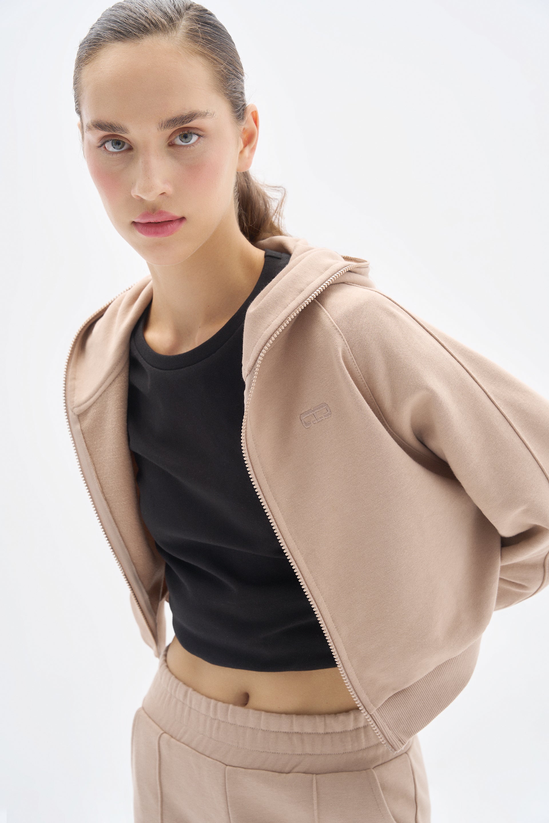 Stone Color Zipper Sweatshirt